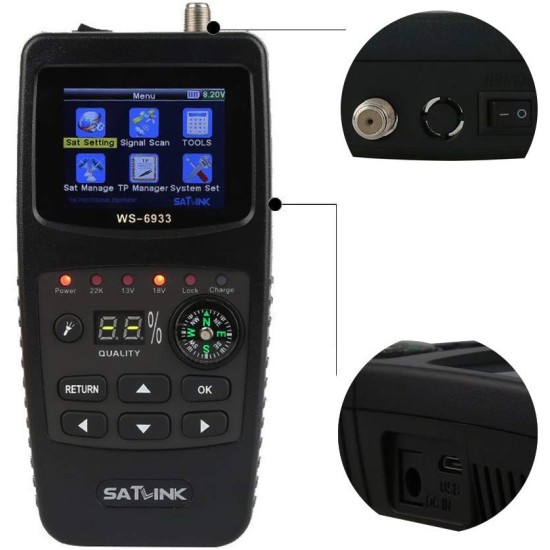 Satlink WS-6933 DVB-S FTA C&KU Band Digital Satellite Finder Meter with 2.1inch LCD Display 